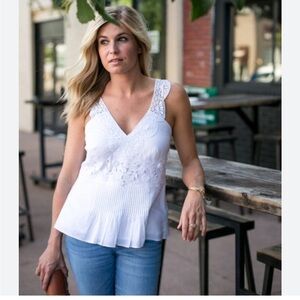 J Crew Collection white lace cotton tank top 12 lined side zipper peplum pleats